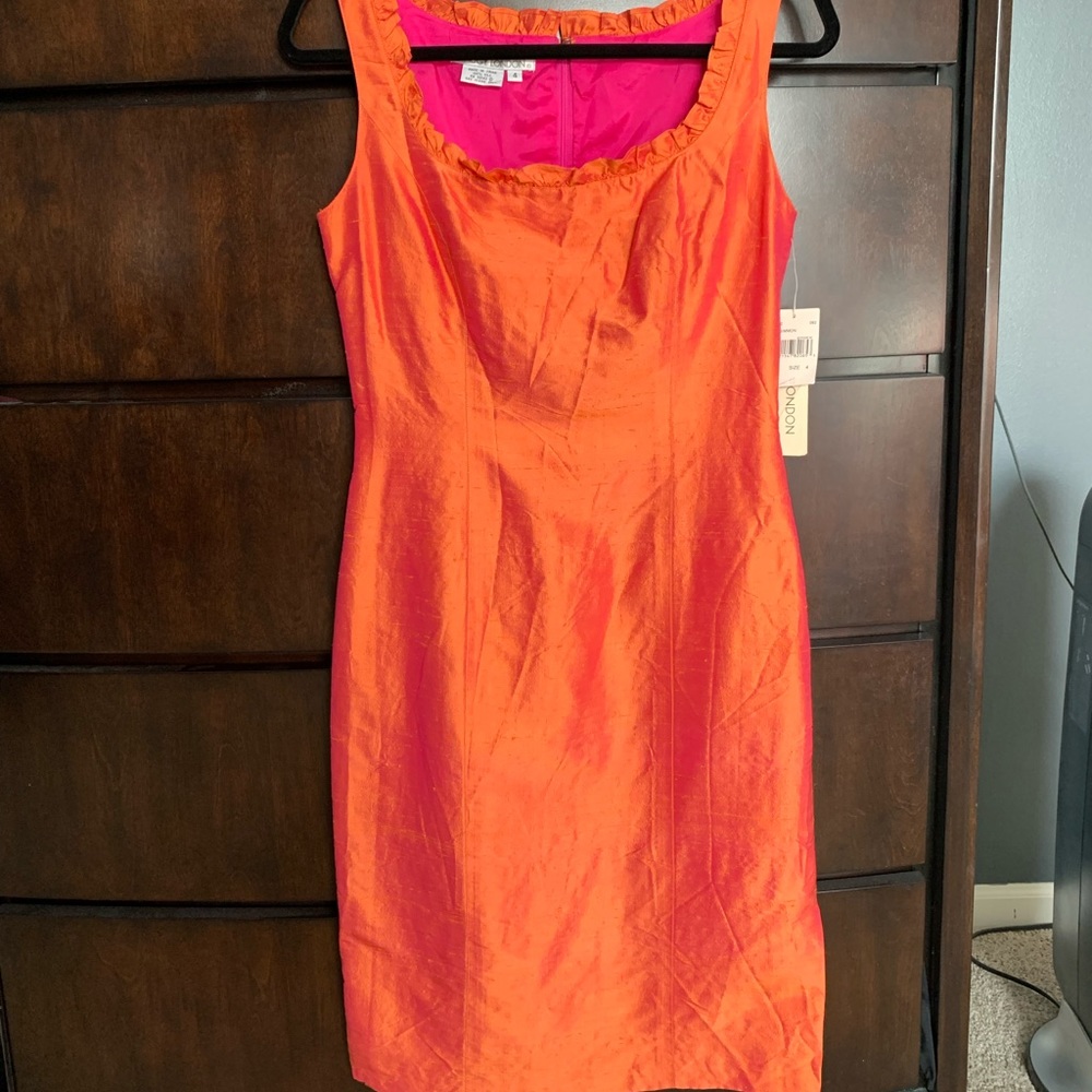 NWT Shimmering orange silk sheath